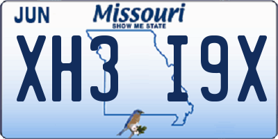 MO license plate XH3I9X
