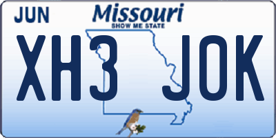 MO license plate XH3J0K