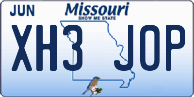 MO license plate XH3J0P