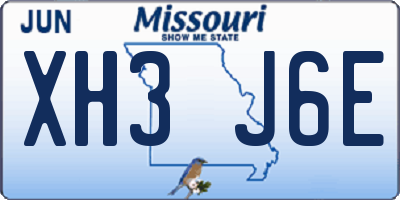 MO license plate XH3J6E
