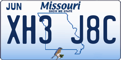 MO license plate XH3J8C