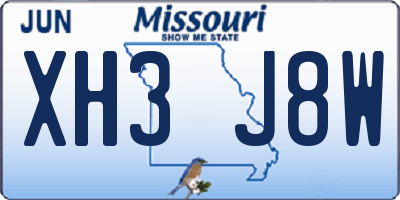 MO license plate XH3J8W