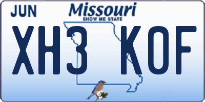 MO license plate XH3K0F