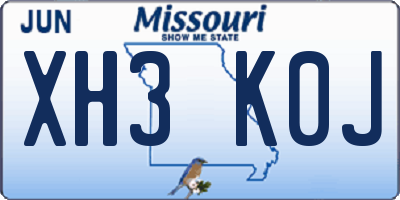 MO license plate XH3K0J