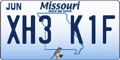MO license plate XH3K1F