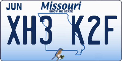 MO license plate XH3K2F