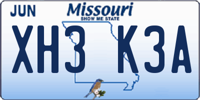 MO license plate XH3K3A
