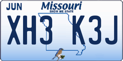 MO license plate XH3K3J