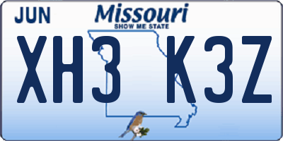 MO license plate XH3K3Z