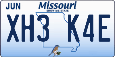 MO license plate XH3K4E
