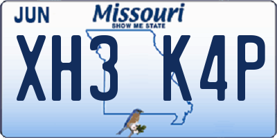 MO license plate XH3K4P