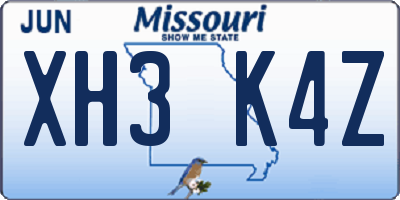 MO license plate XH3K4Z