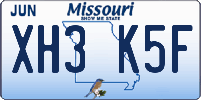 MO license plate XH3K5F