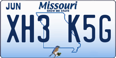MO license plate XH3K5G