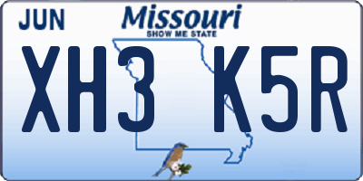 MO license plate XH3K5R