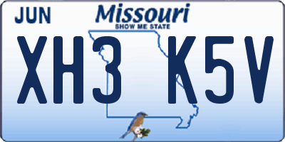 MO license plate XH3K5V