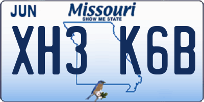 MO license plate XH3K6B
