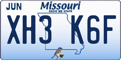 MO license plate XH3K6F