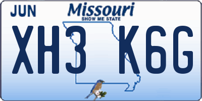 MO license plate XH3K6G