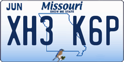 MO license plate XH3K6P