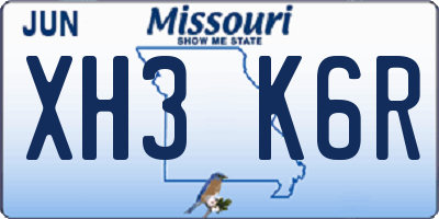 MO license plate XH3K6R