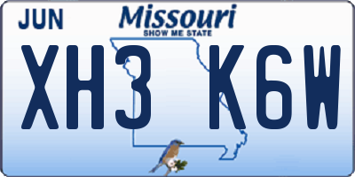 MO license plate XH3K6W