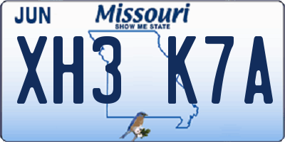 MO license plate XH3K7A
