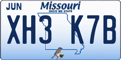 MO license plate XH3K7B
