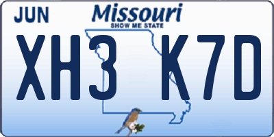 MO license plate XH3K7D