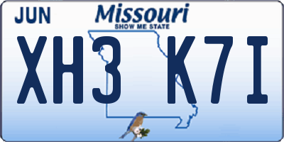 MO license plate XH3K7I