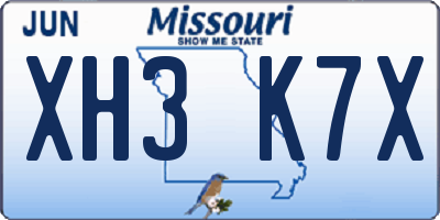 MO license plate XH3K7X
