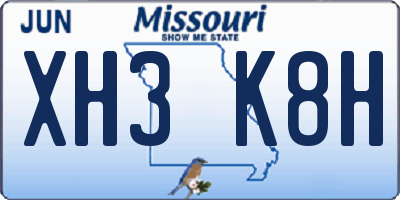 MO license plate XH3K8H