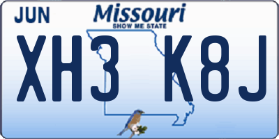 MO license plate XH3K8J