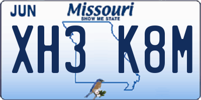 MO license plate XH3K8M