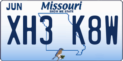 MO license plate XH3K8W