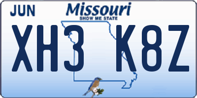 MO license plate XH3K8Z