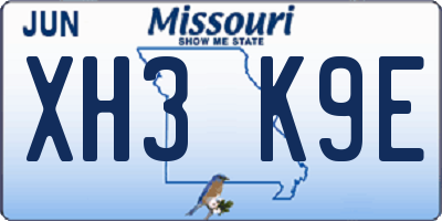 MO license plate XH3K9E