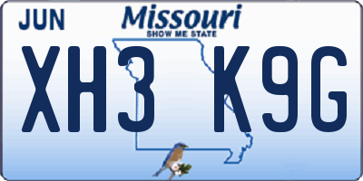 MO license plate XH3K9G