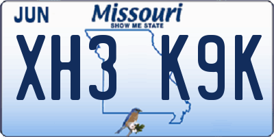 MO license plate XH3K9K