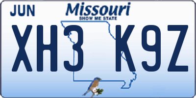 MO license plate XH3K9Z