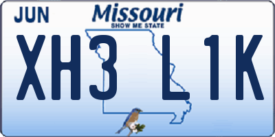 MO license plate XH3L1K