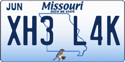 MO license plate XH3L4K