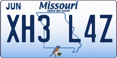 MO license plate XH3L4Z