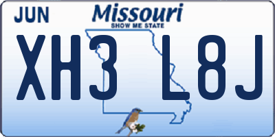 MO license plate XH3L8J