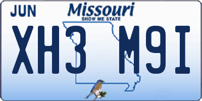 MO license plate XH3M9I