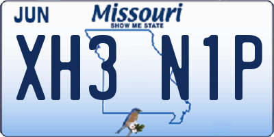 MO license plate XH3N1P