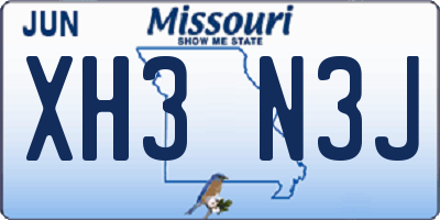 MO license plate XH3N3J