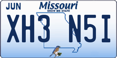 MO license plate XH3N5I