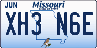 MO license plate XH3N6E
