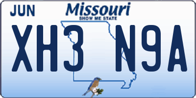 MO license plate XH3N9A